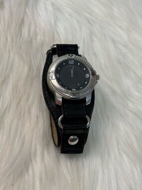 Athletic Works Black Dial Watch with Black Leather Strap